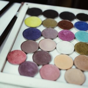 A diverse palette of colorful eyeshadows perfect for makeup artistry.
